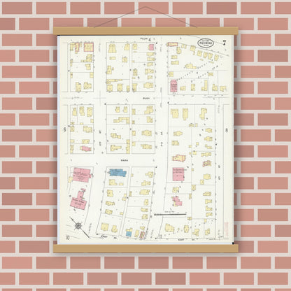 Old map wall art mockup — magnetic wood frame on brick wall — Sanborn Fire Insurance Map from Red Wing, Goodhue County, Minnesota (1910), Sheet #0007