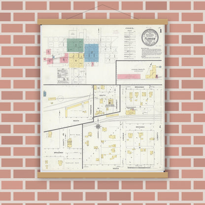 Old map wall art mockup — magnetic wood frame on brick wall — Sanborn Fire Insurance Map from Plainview, Wabasha County, Minnesota (1911) - Complete Map Set
