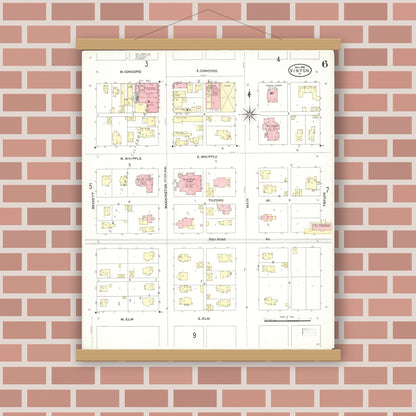 Old map wall art mockup — magnetic wood frame on brick wall — Sanborn Fire Insurance Map from Vinton, Benton County, Iowa (1906), Sheet #0006