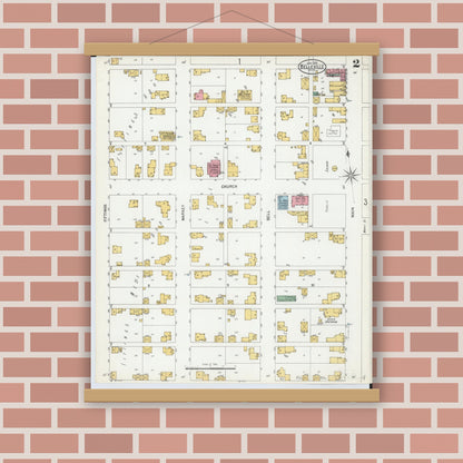 Old map wall art mockup — magnetic wood frame on brick wall — Sanborn Fire Insurance Map from Bellville, Richland County, Ohio (1900), Sheet #0002