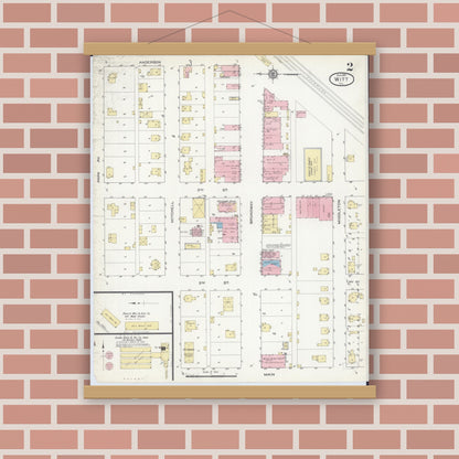 Old map wall art mockup — magnetic wood frame on brick wall — Sanborn Fire Insurance Map from Witt, Montgomery County, Illinois (1914), Sheet #0002