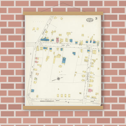 Old map wall art mockup — magnetic wood frame on brick wall — Sanborn Fire Insurance Map from Hatboro, Montgomery County, Pennsylvania (1915), Sheet #0003