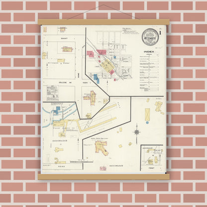 Old map wall art mockup — magnetic wood frame on brick wall — Sanborn Fire Insurance Map from Wittenberg, Shawano County, Wisconsin (1909) - Complete Map Set
