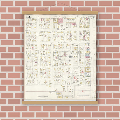 Old map wall art mockup — magnetic wood frame on brick wall — Sanborn Fire Insurance Map from Lamesa, Dawson County, Texas (1948), Sheet #0005