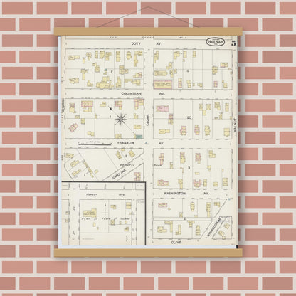 Old map wall art mockup — magnetic wood frame on brick wall — Sanborn Fire Insurance Map from Neenah, Winnebago County, Wisconsin (1887), Sheet #0005