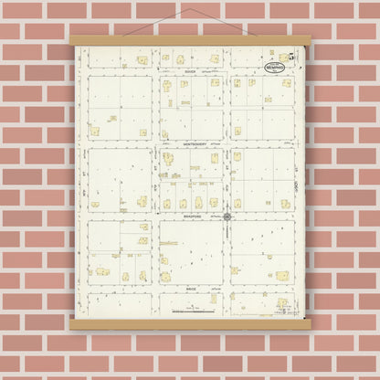 Old map wall art mockup — magnetic wood frame on brick wall — Sanborn Fire Insurance Map from Memphis, Hall County, Texas (1914), Sheet #0005