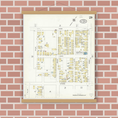Old map wall art mockup — magnetic wood frame on brick wall — Sanborn Fire Insurance Map from Key West, Monroe County, Florida (1912), Sheet #0029