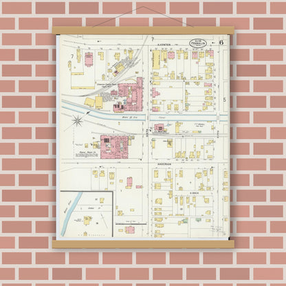 Old map wall art mockup — magnetic wood frame on brick wall — Sanborn Fire Insurance Map from Franklin, Warren County, Ohio (1898), Sheet #0006
