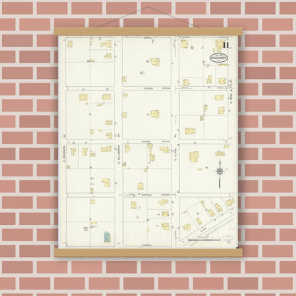 Old map wall art mockup — magnetic wood frame on brick wall — Sanborn Fire Insurance Map from Kissimmee, Osceola County, Florida (1914), Sheet #0011