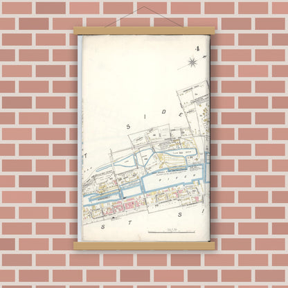 Old map wall art mockup — magnetic wood frame on brick wall — Sanborn Fire Insurance Map from Saginaw, Saginaw County, Michigan (1895), Sheet #0004