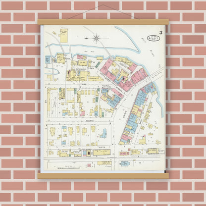 Old map wall art mockup — magnetic wood frame on brick wall — Sanborn Fire Insurance Map from Beloit, Rock County, Wisconsin (1895), Sheet #0003