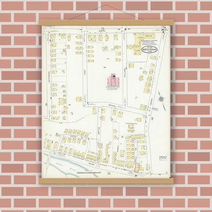 Old map wall art mockup — magnetic wood frame on brick wall — Sanborn Fire Insurance Map from North Adams, Berkshire County, Massachusetts (1914), Sheet #0007