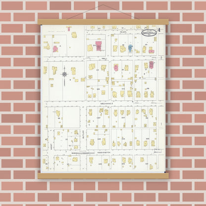 Old map wall art mockup — magnetic wood frame on brick wall — Sanborn Fire Insurance Map from Harrisonville, Cass County, Missouri (1918), Sheet #0004
