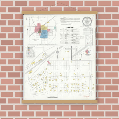 Old map wall art mockup — magnetic wood frame on brick wall — Sanborn Fire Insurance Map from Lawton, Van Buren County, Michigan (1935), Sheet #0001