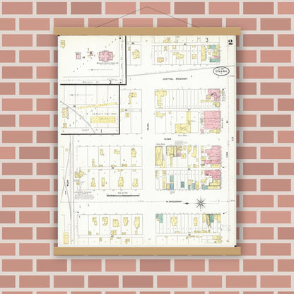 Old map wall art mockup — magnetic wood frame on brick wall — Sanborn Fire Insurance Map from Onawa, Monona County, Iowa (1907), Sheet #0002