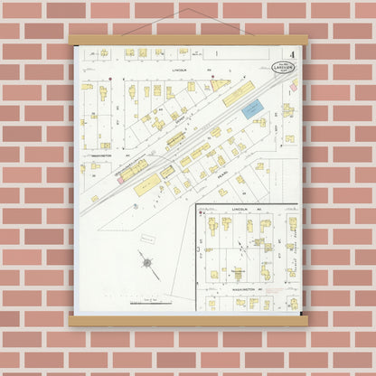 Old map wall art mockup — magnetic wood frame on brick wall — Sanborn Fire Insurance Map from Lakeview, Montcalm County, Michigan (1910), Sheet #0004