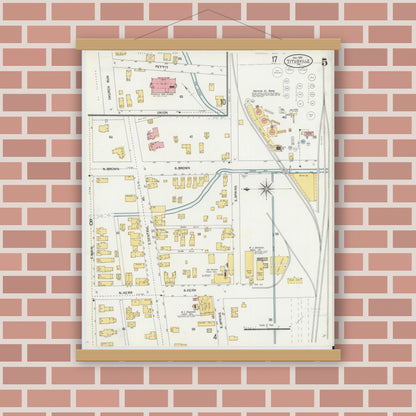 Old map wall art mockup — magnetic wood frame on brick wall — Sanborn Fire Insurance Map from Titusville, Crawford County, Pennsylvania (1904), Sheet #0005