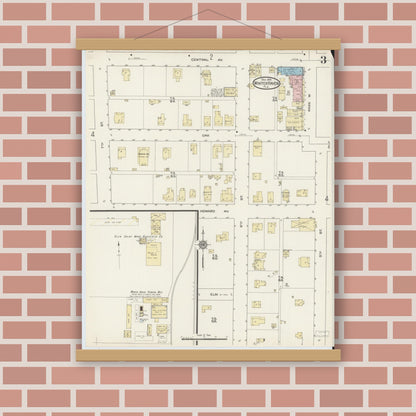 Old map wall art mockup — magnetic wood frame on brick wall — Sanborn Fire Insurance Map from Winter Haven, Polk County, Florida (1914), Sheet #0003