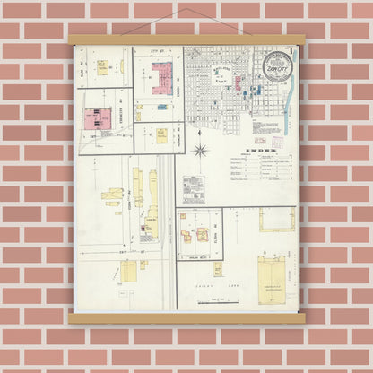 Old map wall art mockup — magnetic wood frame on brick wall — Sanborn Fire Insurance Map from Zion, Lake County, Illinois (1907) - Complete Map Set