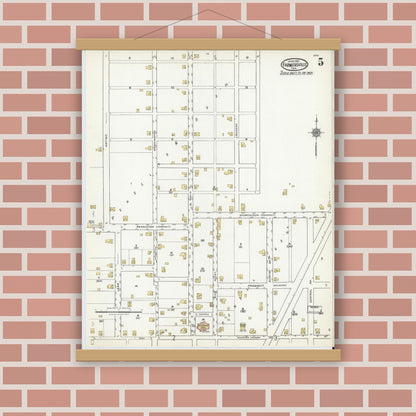 Old map wall art mockup — magnetic wood frame on brick wall — Sanborn Fire Insurance Map from Farmersville, Collin County, Texas (1921), Sheet #0005
