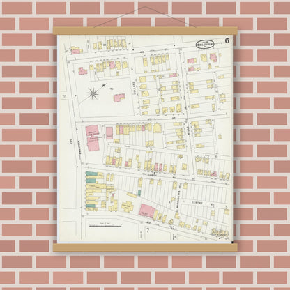 Old map wall art mockup — magnetic wood frame on brick wall — Sanborn Fire Insurance Map from Braddock, Allegheny County, Pennsylvania (1896), Sheet #0006