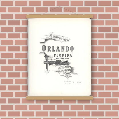 Old map wall art mockup — magnetic wood frame on brick wall — Sanborn Fire Insurance Map from Orlando, Orange County, Florida (1956), Sheet #0001