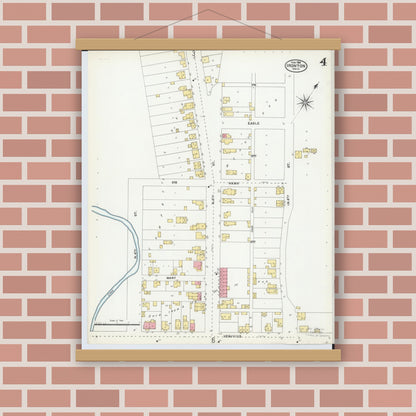 Old map wall art mockup — magnetic wood frame on brick wall — Sanborn Fire Insurance Map from Ironton, Lawrence County, Ohio (1904), Sheet #0004