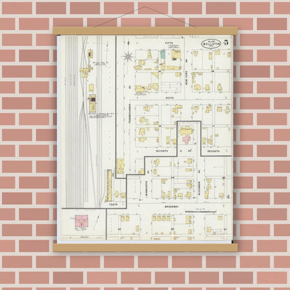 Old map wall art mockup — magnetic wood frame on brick wall — Sanborn Fire Insurance Map from Wellston, Jackson County, Ohio (1897), Sheet #0005