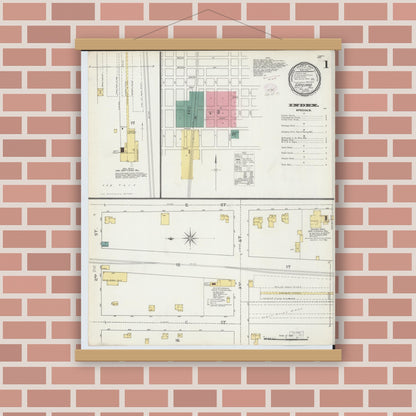 Old map wall art mockup — magnetic wood frame on brick wall — Sanborn Fire Insurance Map from Gaylord, Otsego County, Michigan (1893) - Complete Map Set