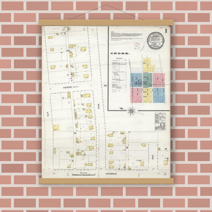 Old map wall art mockup — magnetic wood frame on brick wall — Sanborn Fire Insurance Map from Lodi, San Joaquin County, California (1895) - Complete Map Set