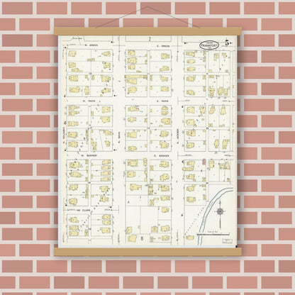 Old map wall art mockup — magnetic wood frame on brick wall — Sanborn Fire Insurance Map from Frankfort, Clinton County, Indiana (1912), Sheet #0005