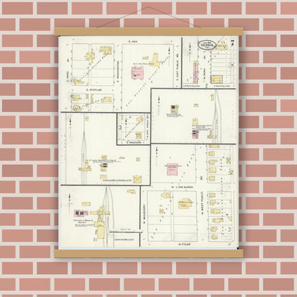 Old map wall art mockup — magnetic wood frame on brick wall — Sanborn Fire Insurance Map from Herrin, Williamson County, Illinois (1909), Sheet #0007