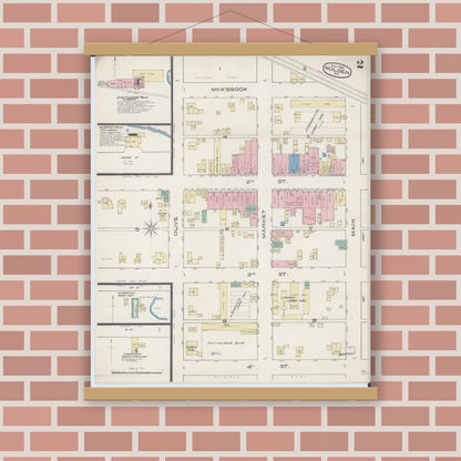 Old map wall art mockup — magnetic wood frame on brick wall — Sanborn Fire Insurance Map from Holden, Johnson County, Missouri (1885), Sheet #0002