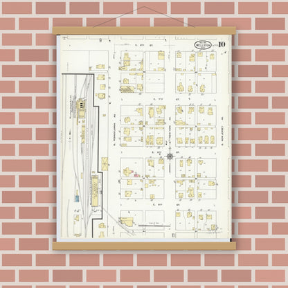 Old map wall art mockup — magnetic wood frame on brick wall — Sanborn Fire Insurance Map from Wellston, Jackson County, Ohio (1911), Sheet #0010