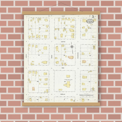 Old map wall art mockup — magnetic wood frame on brick wall — Sanborn Fire Insurance Map from Kewaunee, Kewaunee County, Wisconsin (1911), Sheet #0005