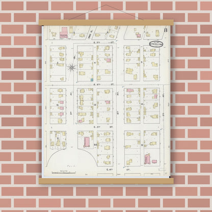Old map wall art mockup — magnetic wood frame on brick wall — Sanborn Fire Insurance Map from Sterling, Whiteside County, Illinois (1891), Sheet #0008