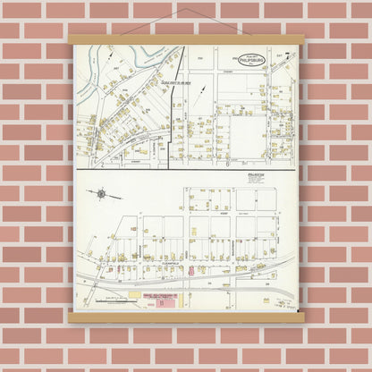 Old map wall art mockup — magnetic wood frame on brick wall — Sanborn Fire Insurance Map from Philipsburg, Centre County, Pennsylvania (1917), Sheet #0007
