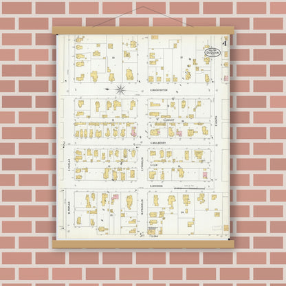 Old map wall art mockup — magnetic wood frame on brick wall — Sanborn Fire Insurance Map from Du Quoin, Perry County, Illinois (1900), Sheet #0004
