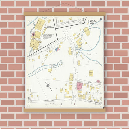 Old map wall art mockup — magnetic wood frame on brick wall — Sanborn Fire Insurance Map from Canton, Norfolk County, Massachusetts (1911), Sheet #0006