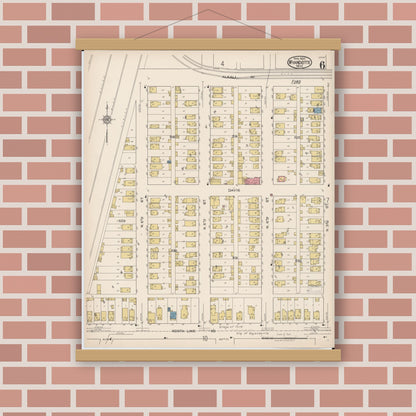 Old map wall art mockup — magnetic wood frame on brick wall — Sanborn Fire Insurance Map from Wyandotte, Wayne County, Michigan (1922), Sheet #0006