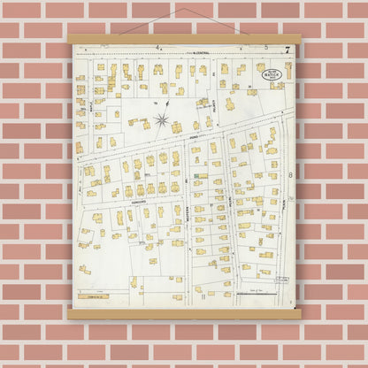 Old map wall art mockup — magnetic wood frame on brick wall — Sanborn Fire Insurance Map from Natick, Middlesex County, Massachusetts (1899), Sheet #0007