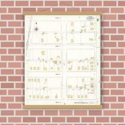Old map wall art mockup — magnetic wood frame on brick wall — Sanborn Fire Insurance Map from Colton, San Bernardino County, California (1907), Sheet #0002