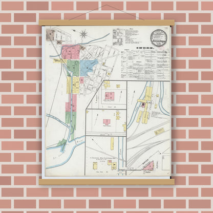 Old map wall art mockup — magnetic wood frame on brick wall — Sanborn Fire Insurance Map from Benton Harbor, Berrien County, Michigan (1895), Sheet #0001