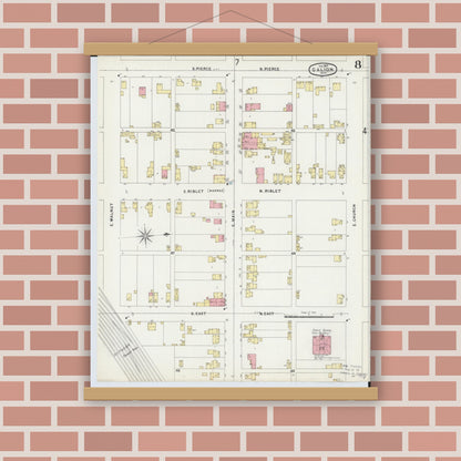 Old map wall art mockup — magnetic wood frame on brick wall — Sanborn Fire Insurance Map from Galion, Crawford County, Ohio (1897), Sheet #0008