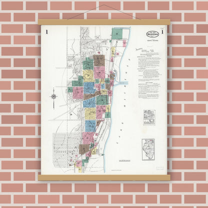 Old map wall art mockup — magnetic wood frame on brick wall — Sanborn Fire Insurance Map from Waukegan, Lake County, Illinois (1924) - Complete Map Set