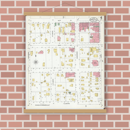 Old map wall art mockup — magnetic wood frame on brick wall — Sanborn Fire Insurance Map from Maryville, Nodaway County, Missouri (1900), Sheet #0004