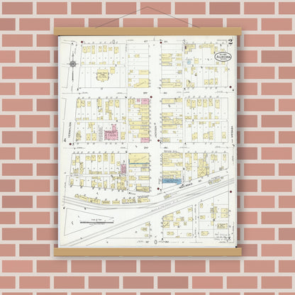 Old map wall art mockup — magnetic wood frame on brick wall — Sanborn Fire Insurance Map from Aurora, Saint Louis County, Minnesota (1921), Sheet #0002