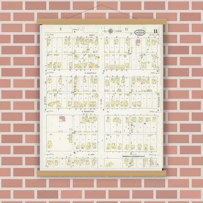 Old map wall art mockup — magnetic wood frame on brick wall — Sanborn Fire Insurance Map from Jackson, Jackson County, Ohio (1914), Sheet #0011