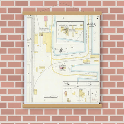 Old map wall art mockup — magnetic wood frame on brick wall — Sanborn Fire Insurance Map from East Tawas, Iosco County, Michigan (1898), Sheet #0007