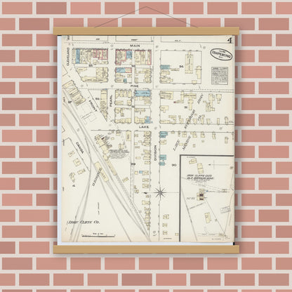 Old map wall art mockup — magnetic wood frame on brick wall — Sanborn Fire Insurance Map from Ishpeming, Marquette County, Michigan (1884), Sheet #0004
